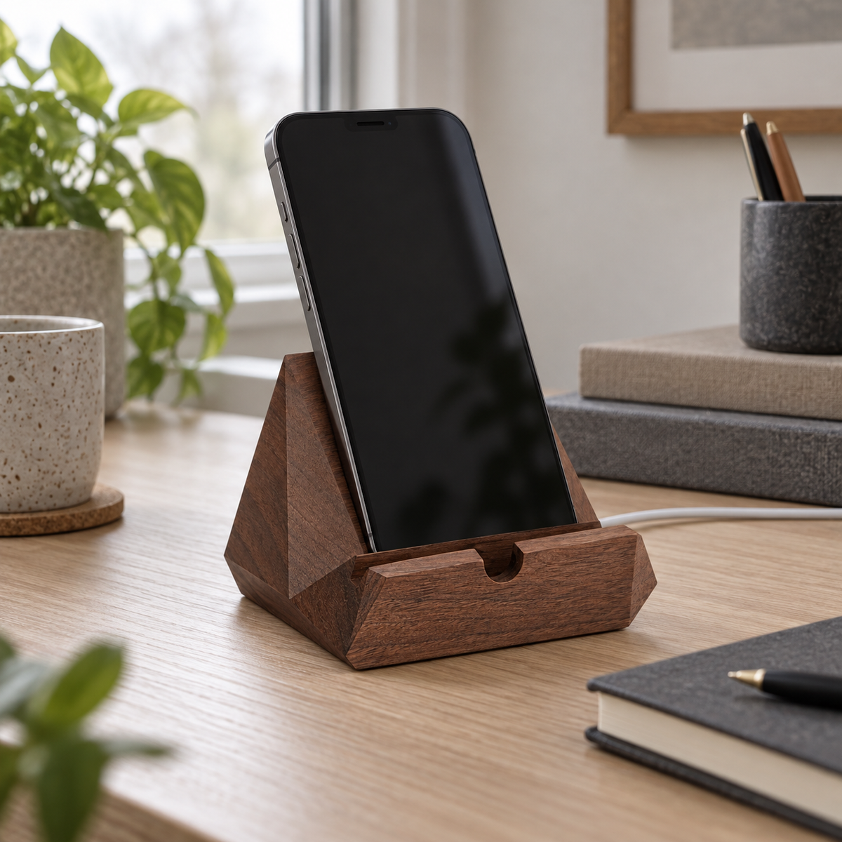 Facet Walnut Phone Stand